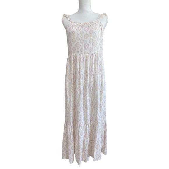 NWT ARIZONA Sleeveless Geometric White Maxi Dress Size L - Picture 1 of 7